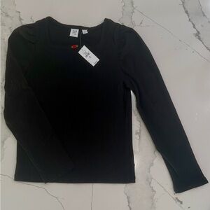 GAP Girls XL (12) Black Ribbed Long Sleeve Shirt with Rosebud on Collar.